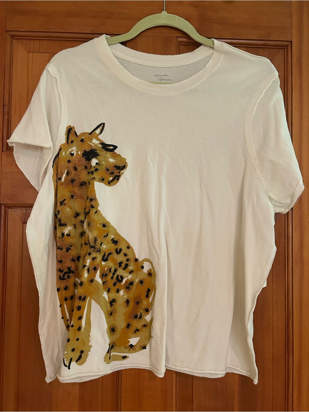 Anthropologie White Short Sleeve Tee with Gold Leopard Graphic